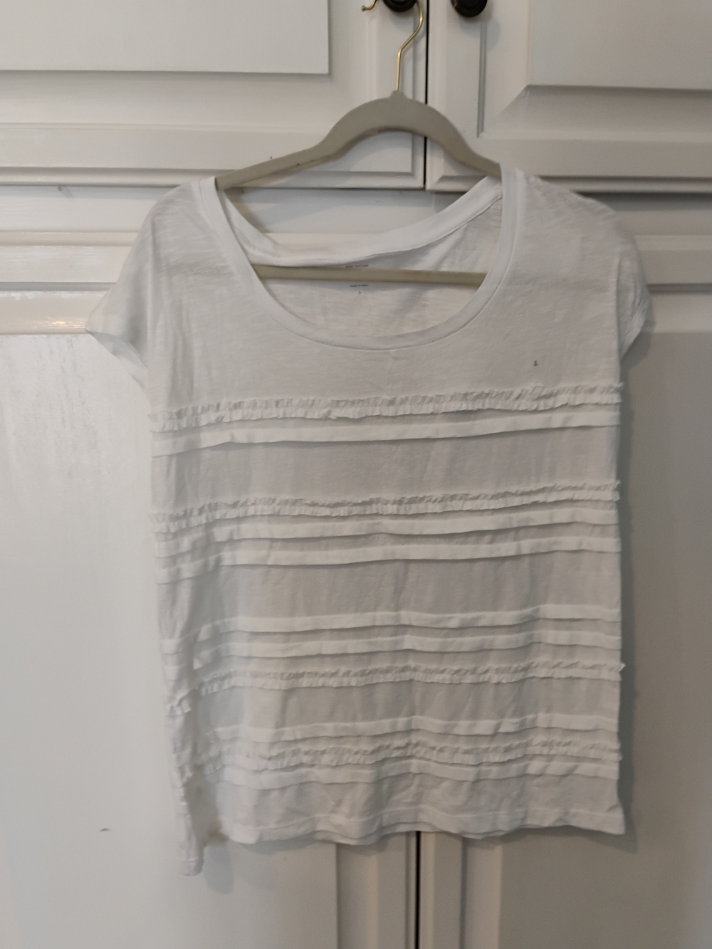 LOFT White Ruffle Accent Scoop Neck Tank
